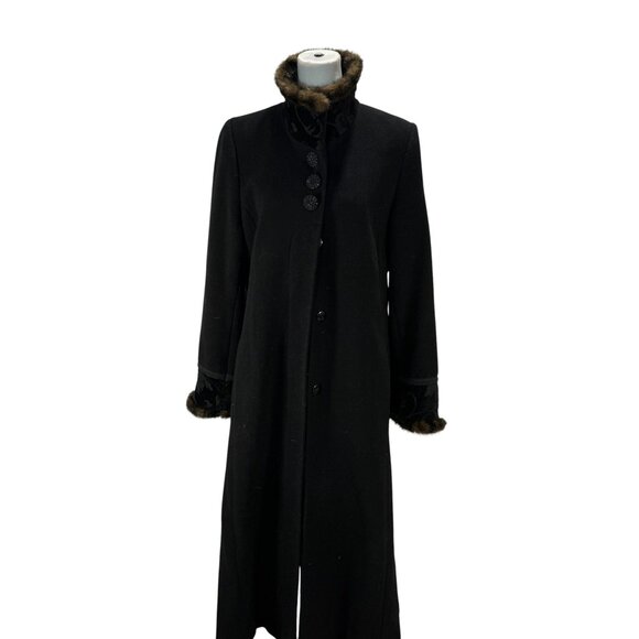 Vintage Novelti Wool Blend Coat with Faux Fur Trim Black - Picture 5 of 8
